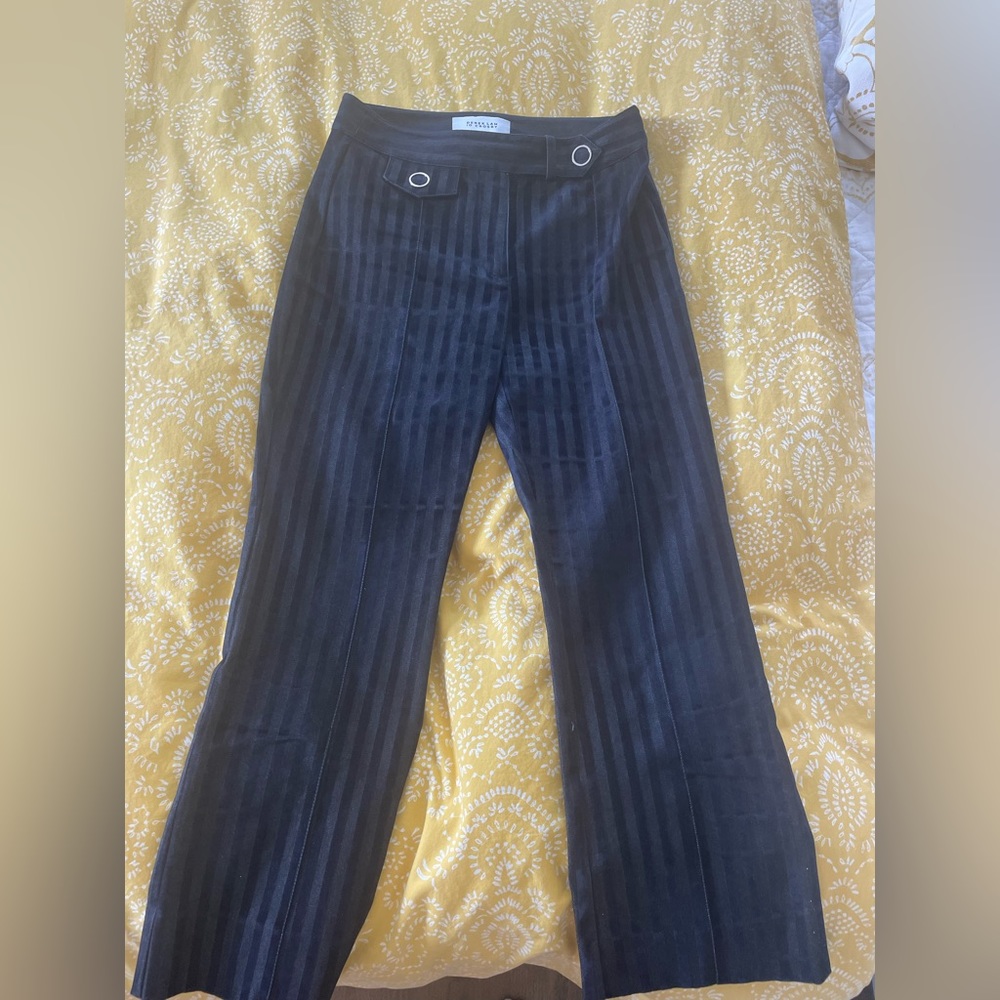 Derik Lam denim dropped pants with velvet stripes.